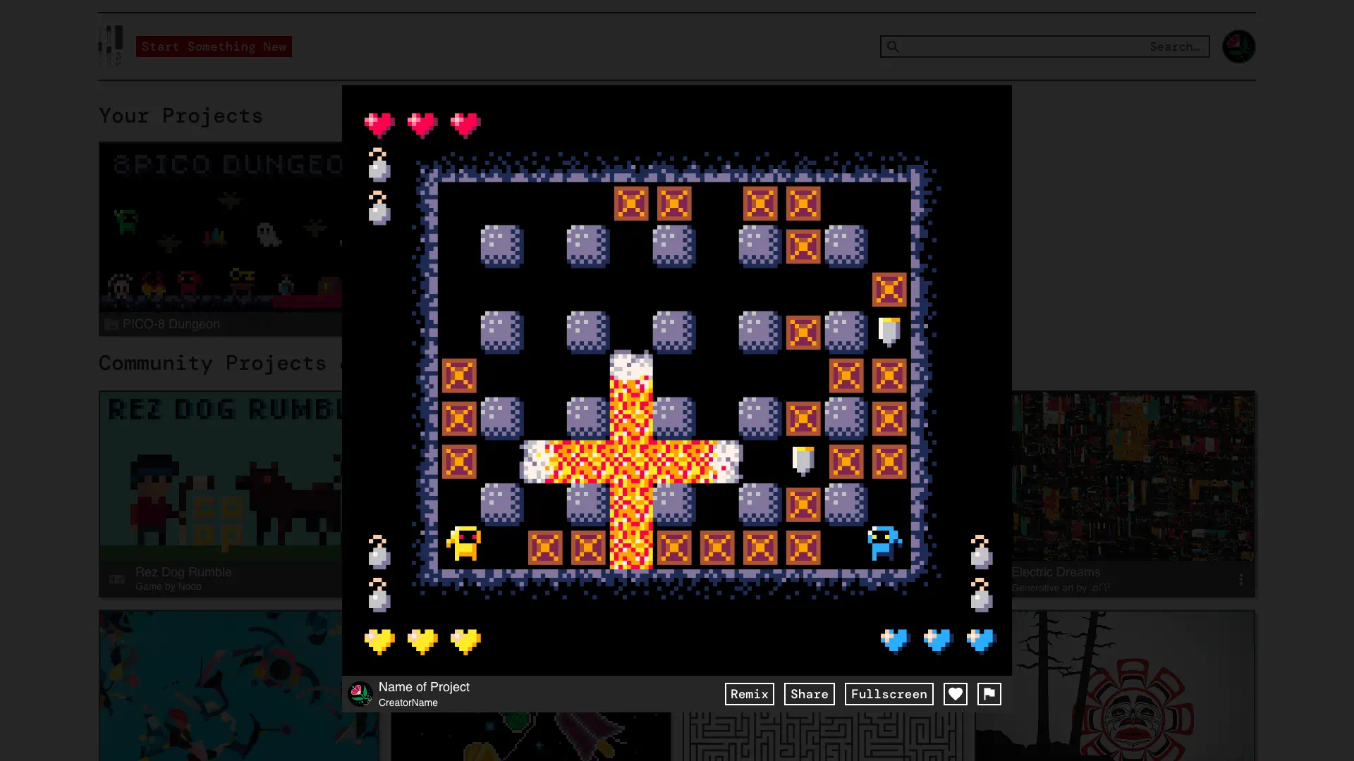 Screenshot of a colorful pixel art game